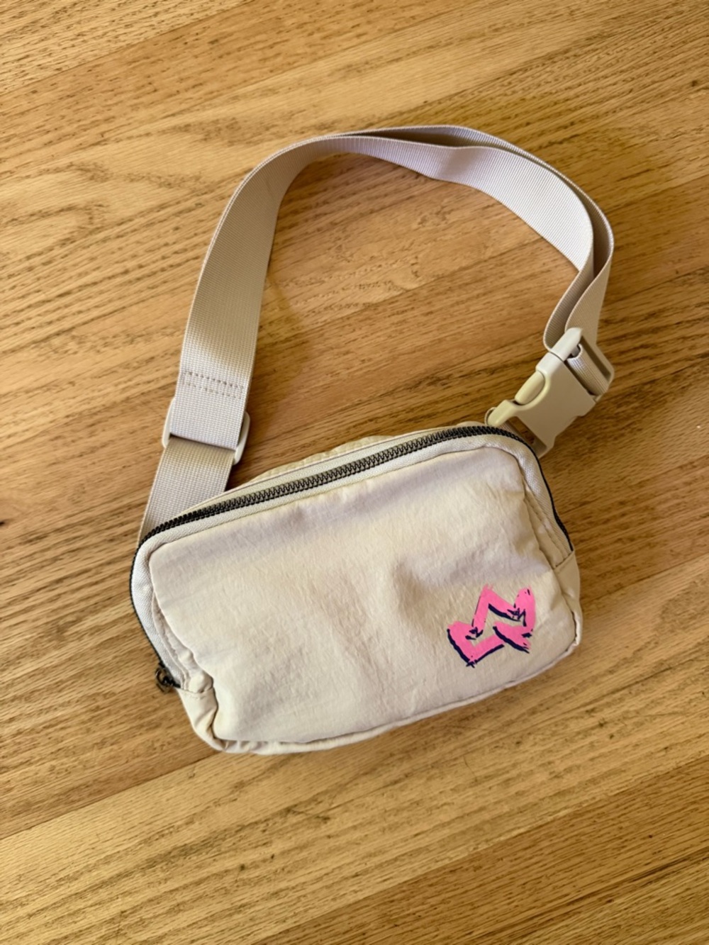 Neutral Canvas Waist Bag with Pink Graphic Logo